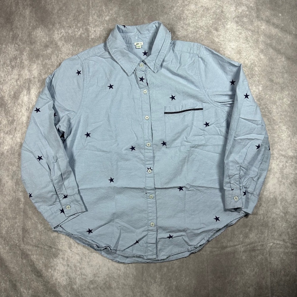 Aerie Light Blue Navy Star Print Oxford Button Down Shirt Womens Medium Preppy